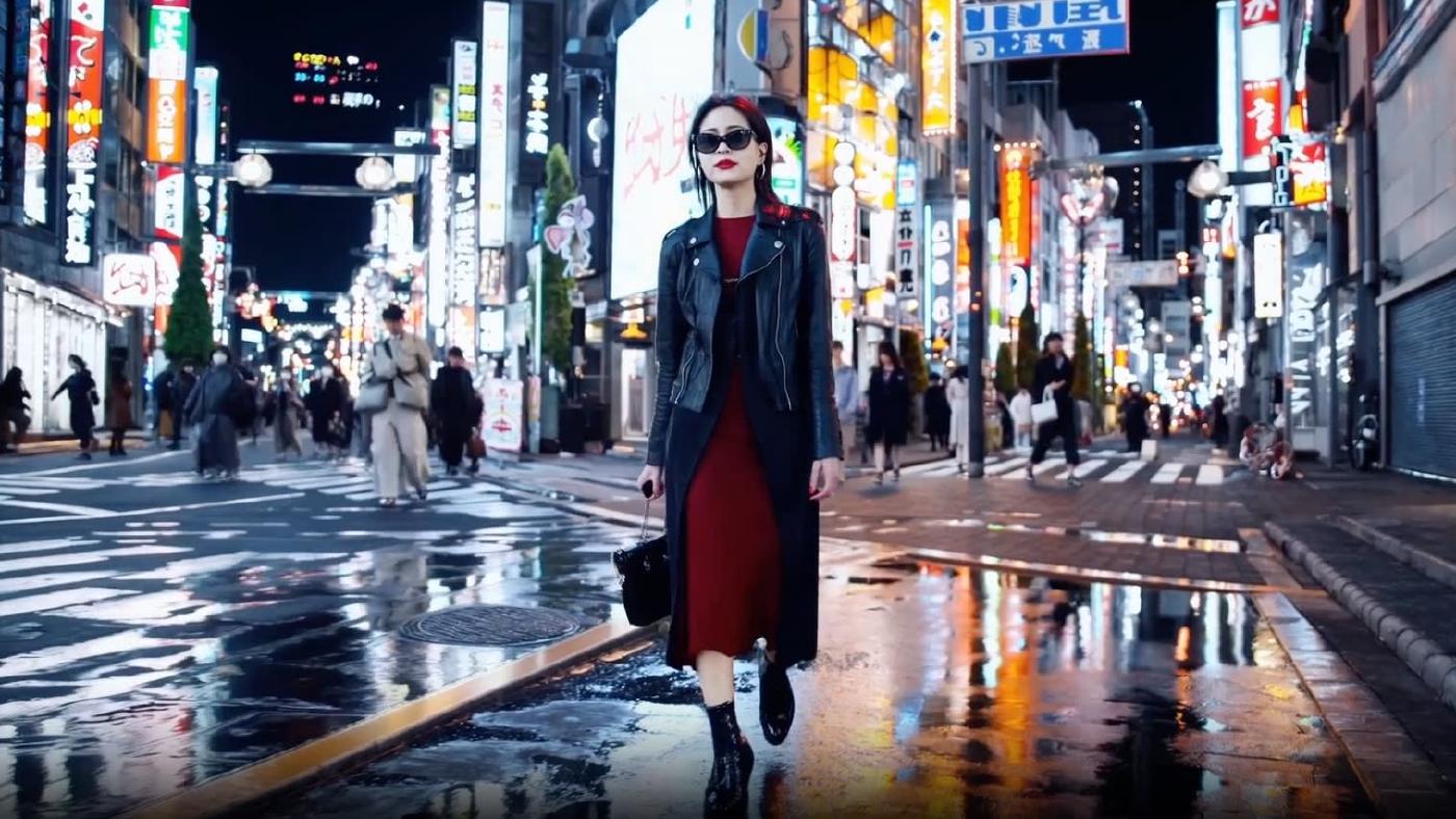 A Stylish Woman Walks Down a Tokyo Street